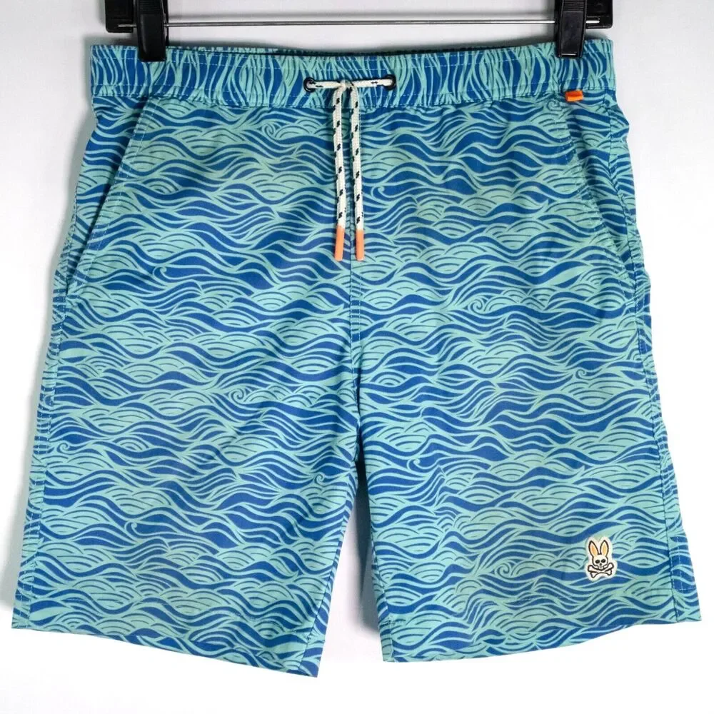 Psycho Bunny Short Size 14-16 Blue Hale Swim Trunk Lined Drawstring Waist